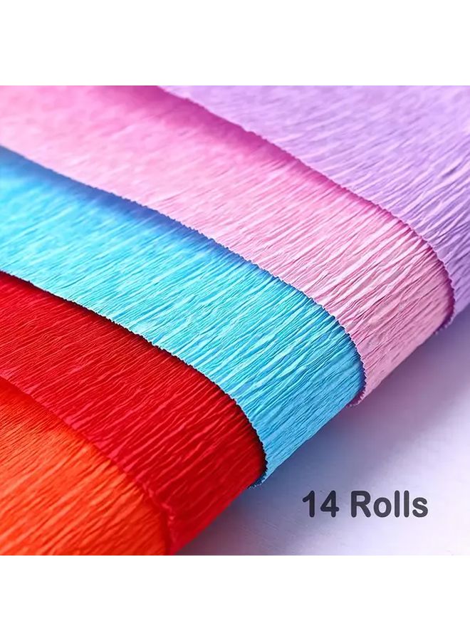 14 لون ورق الكريب زهرة DIY عدة مع شريط أخضر سلك زهري لتزيين الحفلات - Image 4