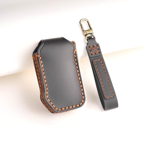 Keyzone Leather Key Cover & Keychain Compatible for Kia Carens Clavis, Seltos, Sonet Facelift Carens 2023 Onwards Smart Key (Black) - Image 1