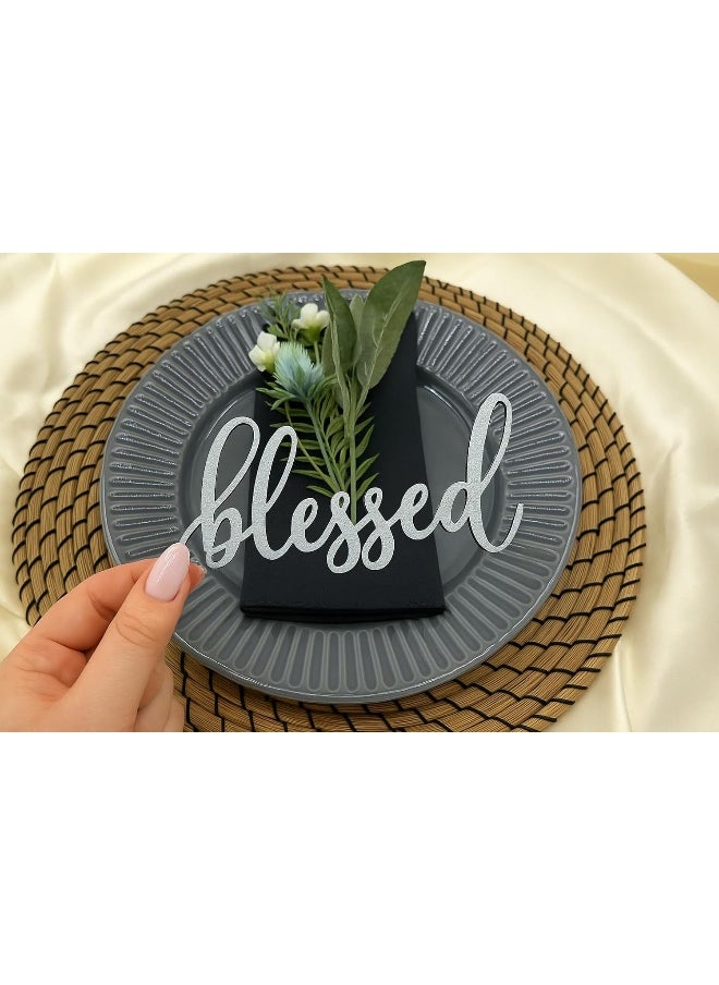 Horoof Home Horoof Home® silver 'Blessed' Wooden Place Cards – 5x7cm Fall Table Décor, 4mm Thick Rustic Thanksgiving Decorations  - Image 1