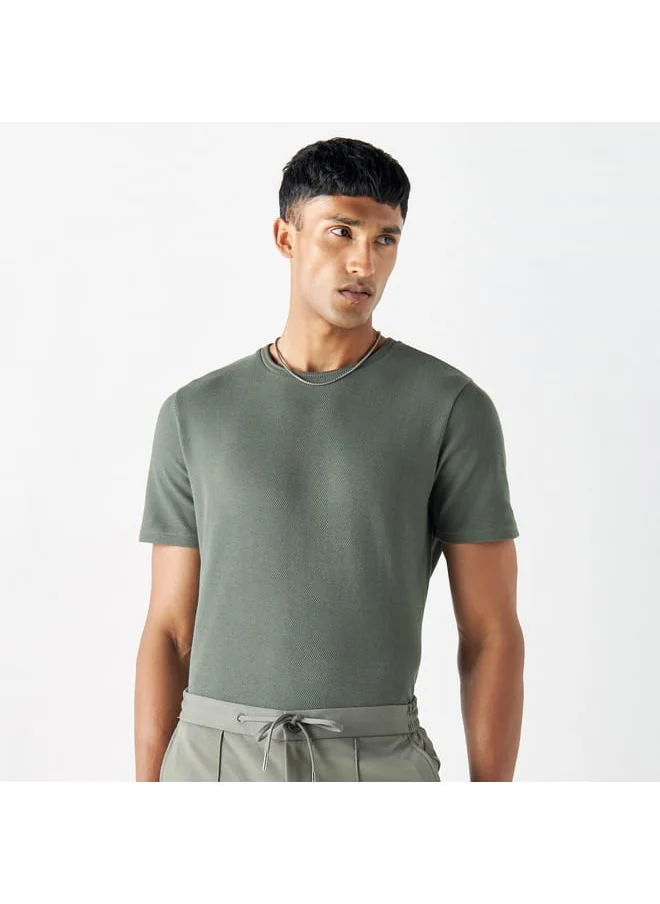 Iconic Iconic Textured T-shirt with Crew Neck and Short Sleeves