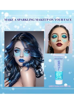 MEICOLY MEICOLY Light Blue Body Glitter,Mermaid Princess Face Glitter Gel,Ice Blue Glitter Face Paint for Halloween,Frozen Birthday Party Decorations,Chunky Glitter for Eye Lip Hair,Festival Rave Glitter Gel  - Image 2