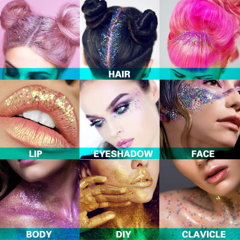 MEICOLY Light Blue Body Glitter,Mermaid Princess Face Glitter Gel,Ice Blue Glitter Face Paint for Halloween,Frozen Birthday Party Decorations,Chunky Glitter for Eye Lip Hair,Festival Rave Glitter Gel - Image 5