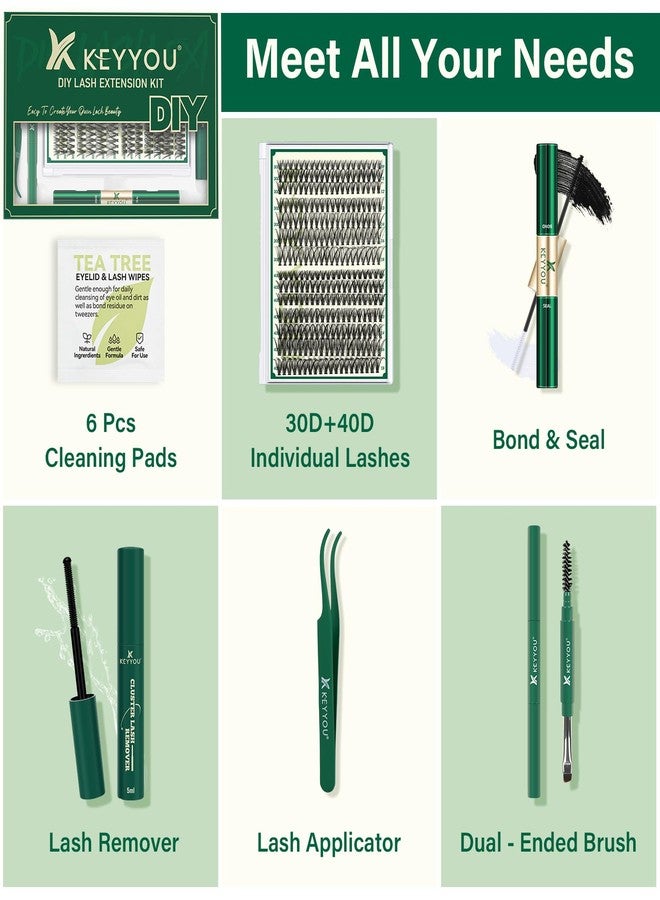 KEYYOU DIY Lash Extension Kit KEYYOU 300Pcs Individual Eyelash Extension Kit 30D40DD 0.07D Curl 9-18MIX Lash Clusters Kit with Lash Glue Remover Applicator Easy to Use(Kit-30D40D-D-9-18MIX) - Image 2