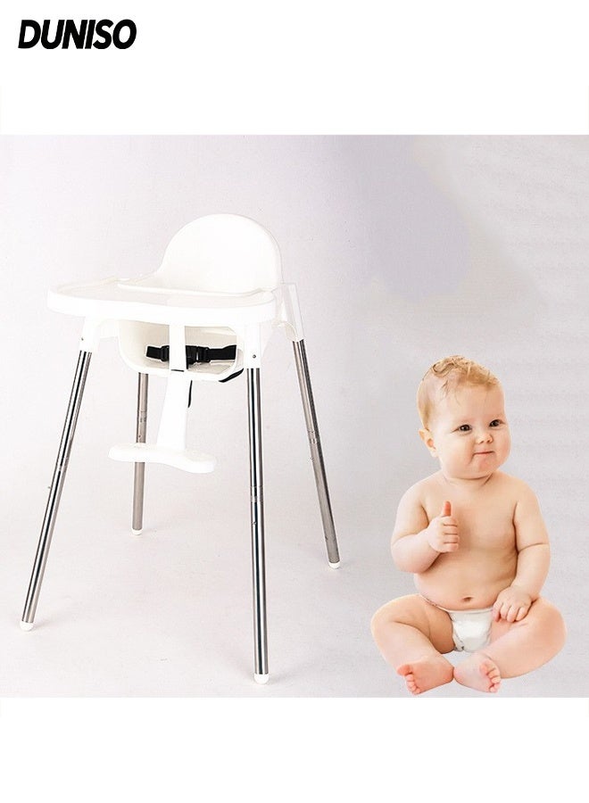 DUNISO كرسي طعام للأطفال والرضع، كرسي عالي للأطفال، كرسي عالي محمول مع دواسة قابلة للإزالة، خفيف الوزن، غير قابل للانزلاق، من 6 أشهر إلى 5 سنوات، أبيض - Image 1