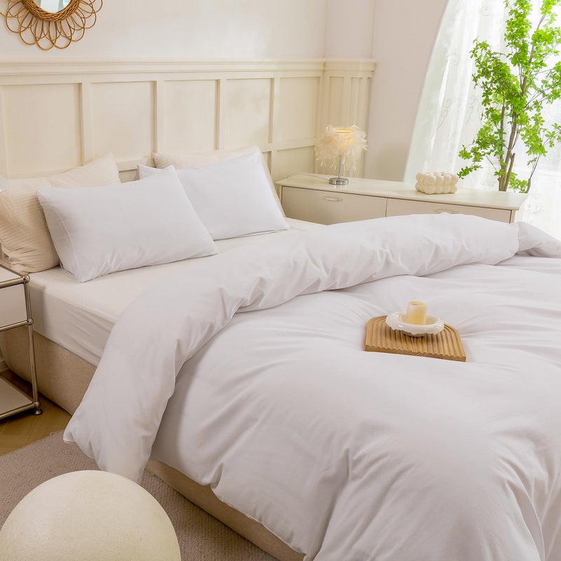ECOCOTT ECOCOTT White Duvet Cover Queen Size - 100% Washed Cotton Durable Soft Comfy Duvet Cover Set  Lightweight and Breathable with Zipper Closure & Corner Ties (White  90''x90'')  - Image 4