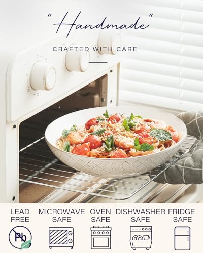 getstar Pasta Bowls, Large Salad Serving Bowls (9.2 inch/42 oz), Ceramic Bowl Plates Set of 4, Farmhouse Embossments, Microwave and Dishwasher Safe - Image 4
