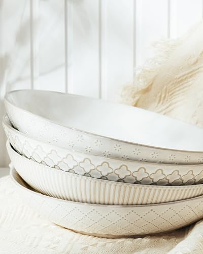 getstar Pasta Bowls, Large Salad Serving Bowls (9.2 inch/42 oz), Ceramic Bowl Plates Set of 4, Farmhouse Embossments, Microwave and Dishwasher Safe - Image 5