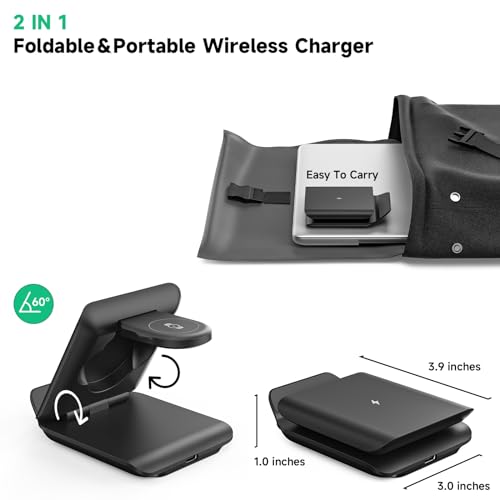 Geyo Wireless Charger for Samsung Galaxy Z Flip, 2 in 1 Foldable Travel Fast Wireless Charging Stand for Z Flip 7/6/5/4/3, S26/S25/S24/Note 20, Galaxy Watch 8/7/Ultra/6, Black - Image 3