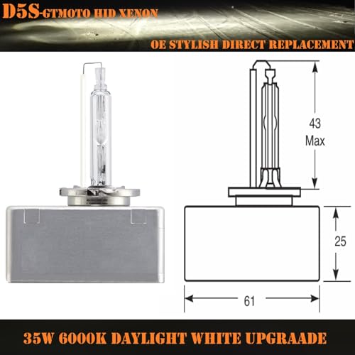 GTMOTO for 2015 2016 2017 2018 GMC Sierra 1500 2500 3500 HD HID Headlights, D5S Xenon Bulbs 35W 6000K Cool Bright White, Upgrade GM 13594523 OEM 25W Dim Bi-Xenon Projector Lights, 2 Pack - Image 5
