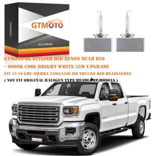 GTMOTO for 2015 2016 2017 2018 GMC Sierra 1500 2500 3500 HD HID Headlights, D5S Xenon Bulbs 35W 6000K Cool Bright White, Upgrade GM 13594523 OEM 25W Dim Bi-Xenon Projector Lights, 2 Pack - Image 2