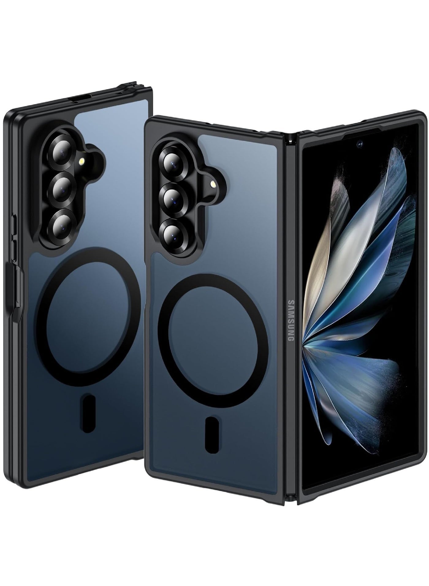 Rock Pow For Samsung Galaxy Z Fold 7 Case Magnetic,Z Fold 7 Case [Compatible with MagSafe] Translucent Matte Military Grade Drop Proof Protection Shockproof Hard PC Rugged Phone Cover