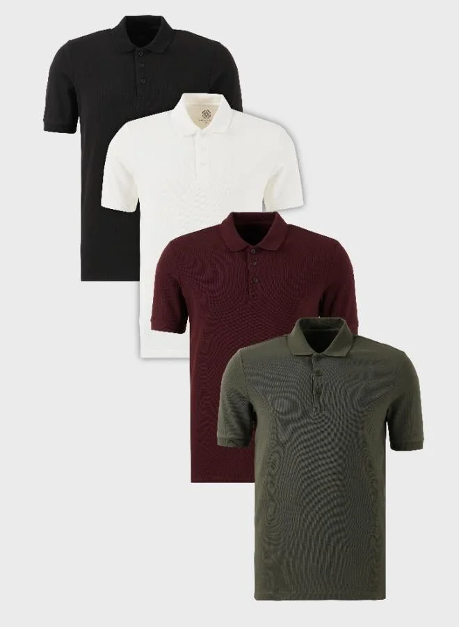 Buratti  Buratti Cotton Regular Fit Button-Down Polo Collar 4-Pack T-Shirt Men's T-SHIRT 5902127S4 for Men | Best Price UAE