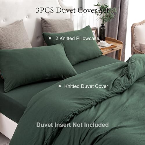 PURE ERA Jersey Knit Forest Green Duvet Cover Set 100% T-Shirt Cotton Super Soft Comfy 3pc Bedding Set with Zipper Closure (Solid Forest Green, King, 104'' x 90'') - Image 5
