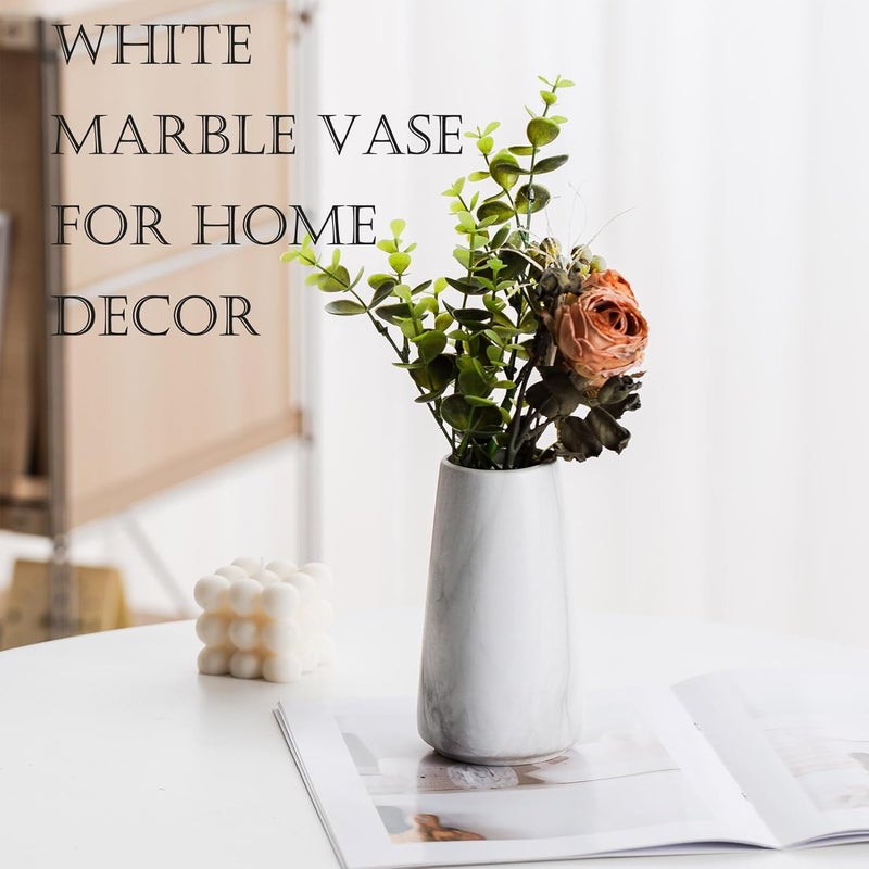 HUBUISH مزهرية رخامية بيضاء - 6 بوصة، مزهرية زهور سيراميك بيضاء، مزهرية بوهو لعشب البامباس، مزهرية حديثة بسيطة لديكور المنزل، طاولة ورف غرفة المعيشة ديكور المزرعة - Image 5