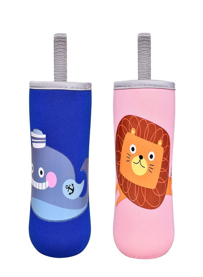 Aplam Chaplam Cute Animated Patterned Soft Stretchable Baby Feeding Bottle Cover with Easy to Hold Strap for 120ml, 150ml, 240ml (Pack of 2- Multicolor4) - Image 1