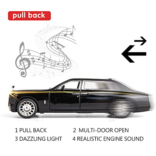 Coelon Kids Metal 1:32 Diecast Car Modal RR Phantom Car Zinc Alloy Pull Back car with Openable Doors Sound and Light (Black) - Image 5