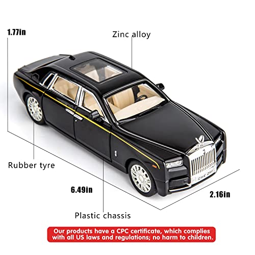 Coelon Kids Metal 1:32 Diecast Car Modal RR Phantom Car Zinc Alloy Pull Back car with Openable Doors Sound and Light (Black) - Image 2