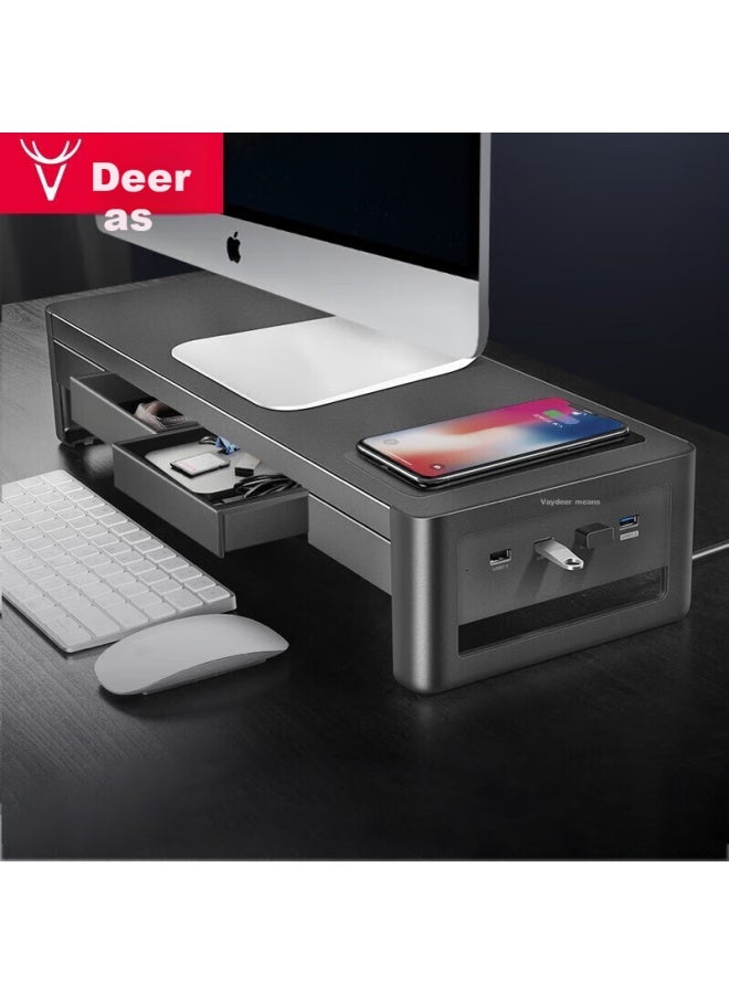 Deer Is Deerwoo Monitor Stand With Drawer, Wireless Charging, Usb Hub, Desk Organizer, Keyboard Storage, Zgj031-jd - Image 1