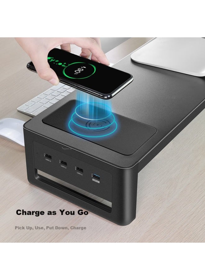 Deer Is Deerwoo Monitor Stand With Drawer, Wireless Charging, Usb Hub, Desk Organizer, Keyboard Storage, Zgj031-jd - Image 4