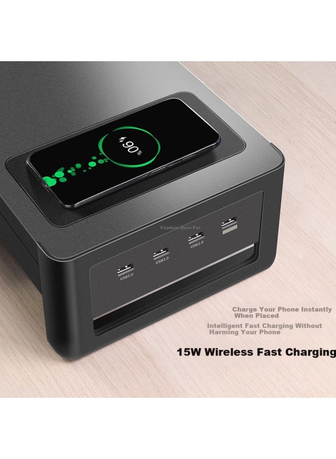 Deer Is Deerwoo Monitor Stand With Drawer, Wireless Charging, Usb Hub, Desk Organizer, Keyboard Storage, Zgj031-jd - Image 3