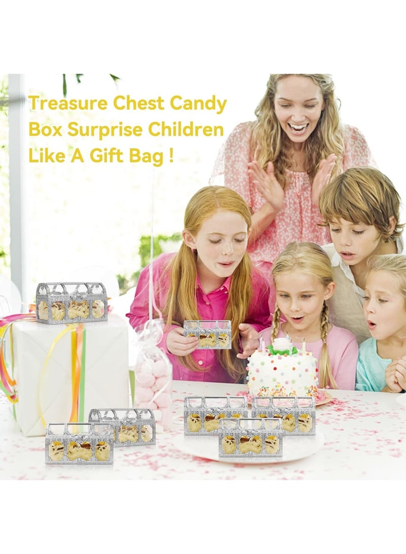 SYOSI Treasure Chest Candy Boxes, Durable Clear Plastic Party Favor Boxes for Wedding, Baby Shower, Birthday Party Decorations, Treasure Chest Design, Silver, 12 Pcs, 7.4 x 5.2 x 5cm - Image 2