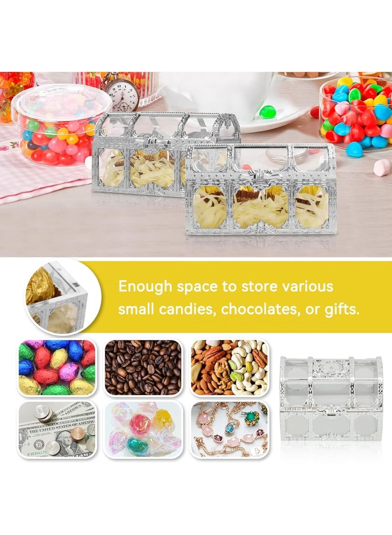 SYOSI Treasure Chest Candy Boxes, Durable Clear Plastic Party Favor Boxes for Wedding, Baby Shower, Birthday Party Decorations, Treasure Chest Design, Silver, 12 Pcs, 7.4 x 5.2 x 5cm - Image 3