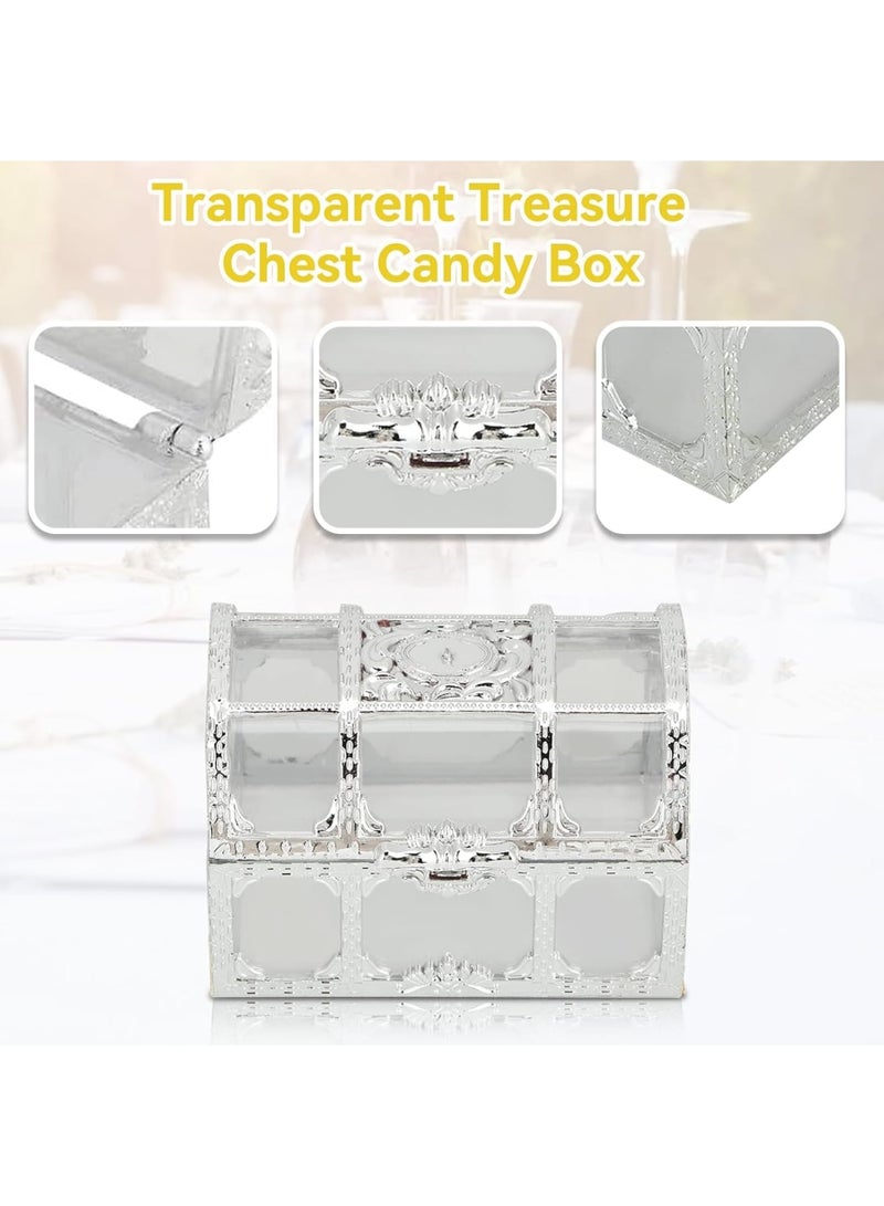SYOSI Treasure Chest Candy Boxes, Durable Clear Plastic Party Favor Boxes for Wedding, Baby Shower, Birthday Party Decorations, Treasure Chest Design, Silver, 12 Pcs, 7.4 x 5.2 x 5cm - Image 4