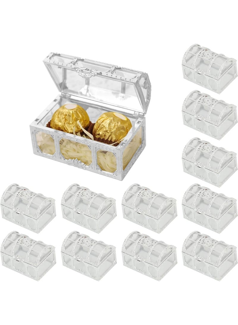 SYOSI Treasure Chest Candy Boxes, Durable Clear Plastic Party Favor Boxes for Wedding, Baby Shower, Birthday Party Decorations, Treasure Chest Design, Silver, 12 Pcs, 7.4 x 5.2 x 5cm - Image 1