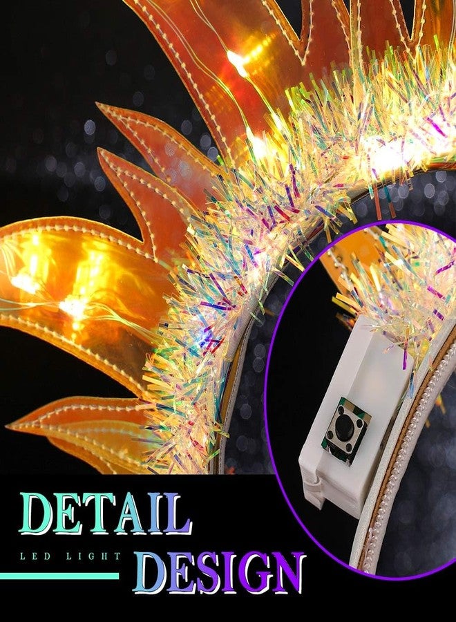 ACEDRE Light Up Headband Sparkly LED Flame Halo Crown Glowing Rave Fire Costume Hair Accessories for Women(1-Yellow) - Image 4