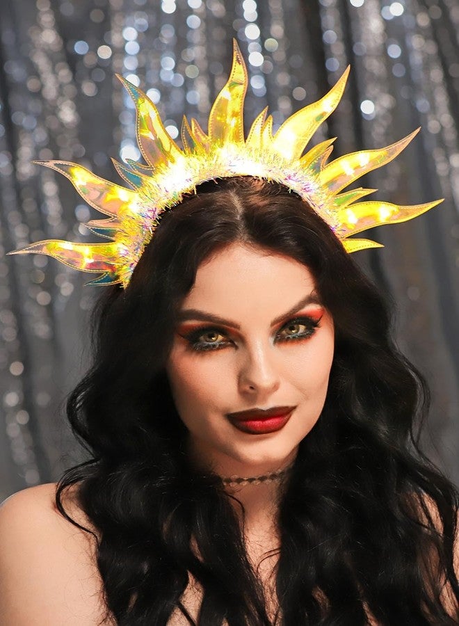 ACEDRE Light Up Headband Sparkly LED Flame Halo Crown Glowing Rave Fire Costume Hair Accessories for Women(1-Yellow) - Image 5