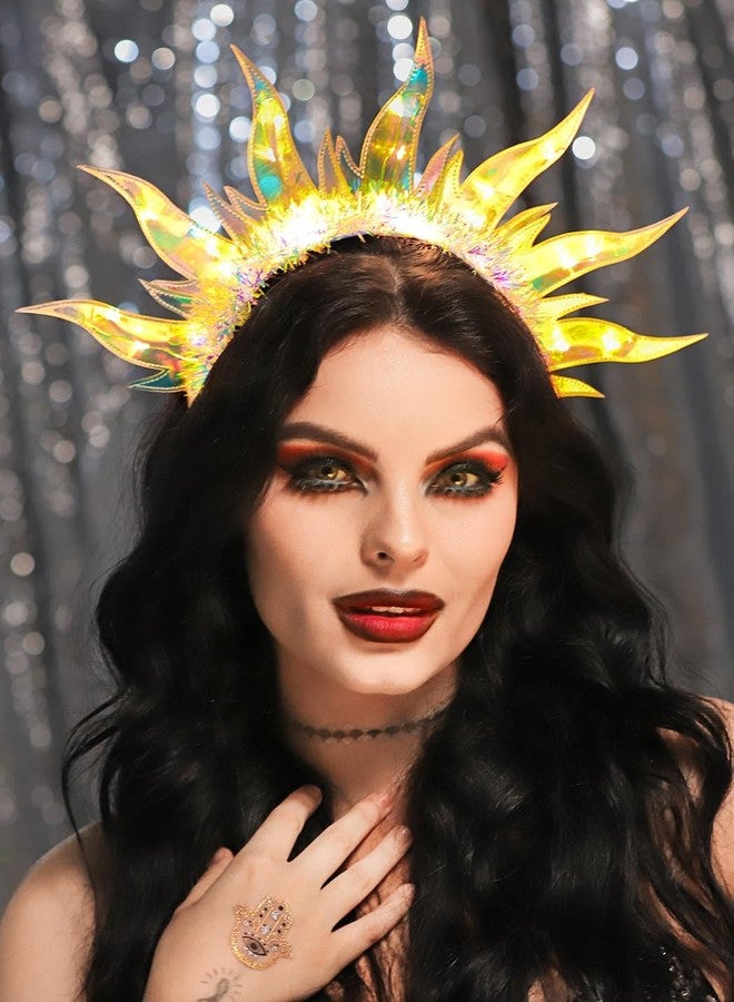 ACEDRE Light Up Headband Sparkly LED Flame Halo Crown Glowing Rave Fire Costume Hair Accessories for Women(1-Yellow) - Image 3