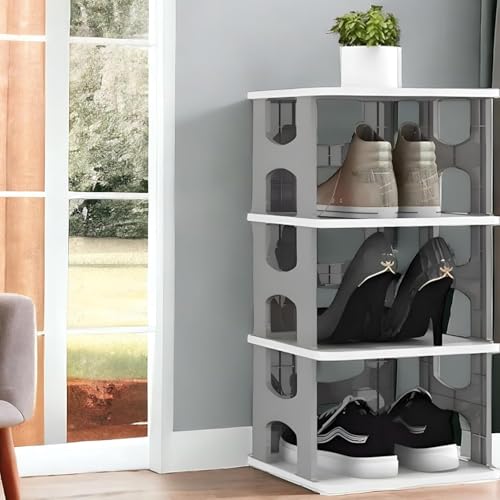 JEYANG 4 Tier Shoe Rack, Shoe Racks for Closet, Free-Combination Narrow Shoe Storage Organizer for Bedroom & Entryway, Space Saver Stackable Shoe Shelf,Grey (1 Pcs of 4 Tier (Grey)) - Image 1