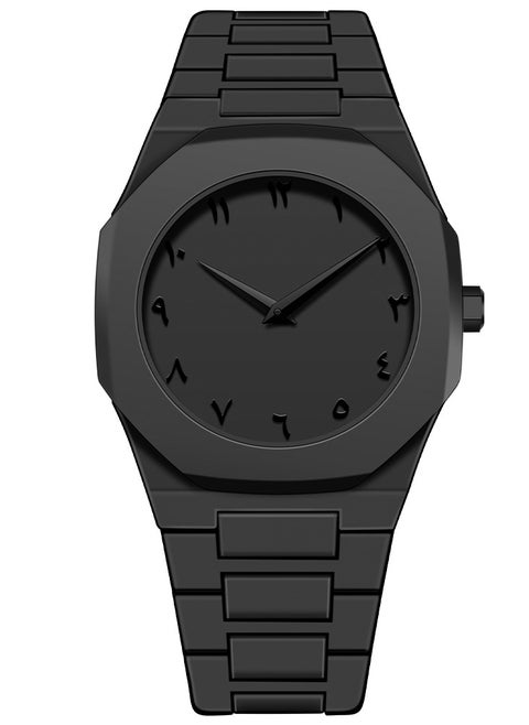 Arabic Watch, All-Black Men's Quartz Watch with Arabic Numerals Dial, Minimalist Analog Display, Octagon Case, 5ATM Waterproof – Gift for Business & Casual Wear