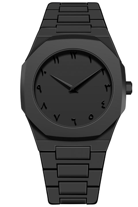 Arabic Watch, All-Black Men's Quartz Watch with Arabic Numerals Dial, Minimalist Octagon Case, 5ATM Waterproof – Perfect Gift for Islamic Watch Enthusiasts