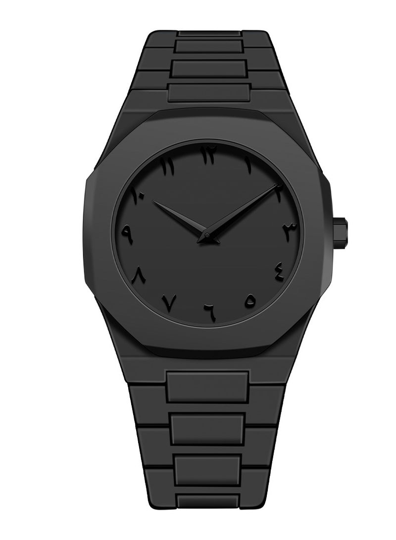 إيه آن د دبليو ساعة عربية سوداء رجالية بتصميم ثماني أنيق، ساعة يد كوارتز بأرقام عربية، مقاومة للماء 5ATM، زجاج معدني، هدية مثالية لمحبي الساعات العربية - Image 1