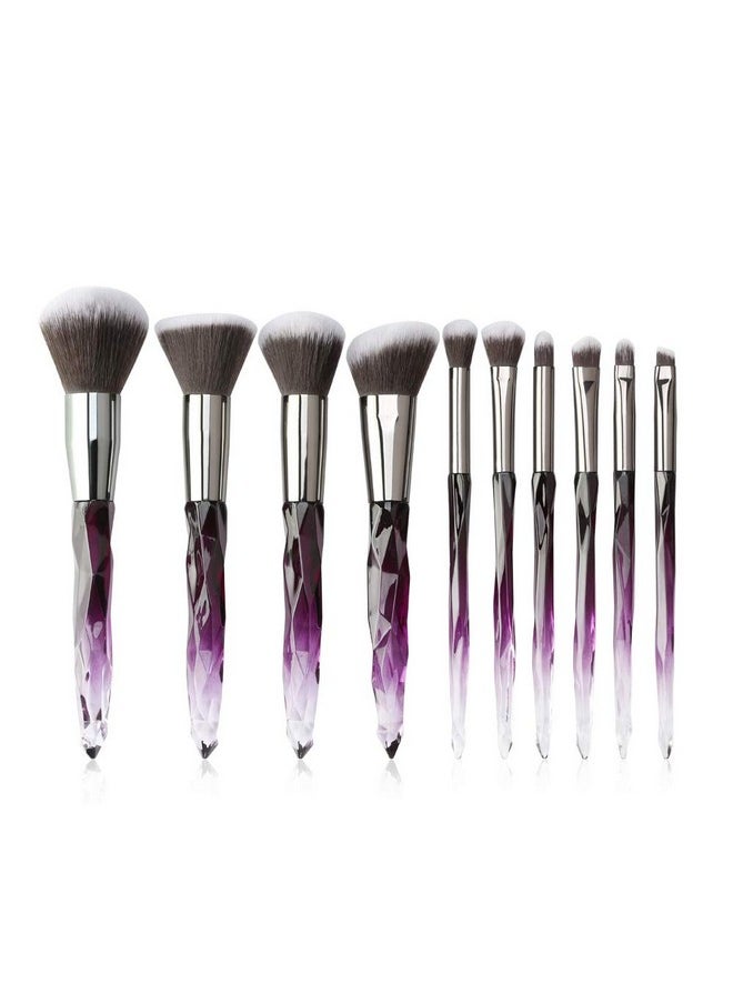 Tenmon - Brushes Crystal Handle Set, Professional Make Up Brushes Tenmon 10 Pcs Crystal Transparent Handle Kabuki Face Powder Foundation Brush Concealer Eye Shadow Eyeliner Eyebrow Brush (Purple) - Image 1