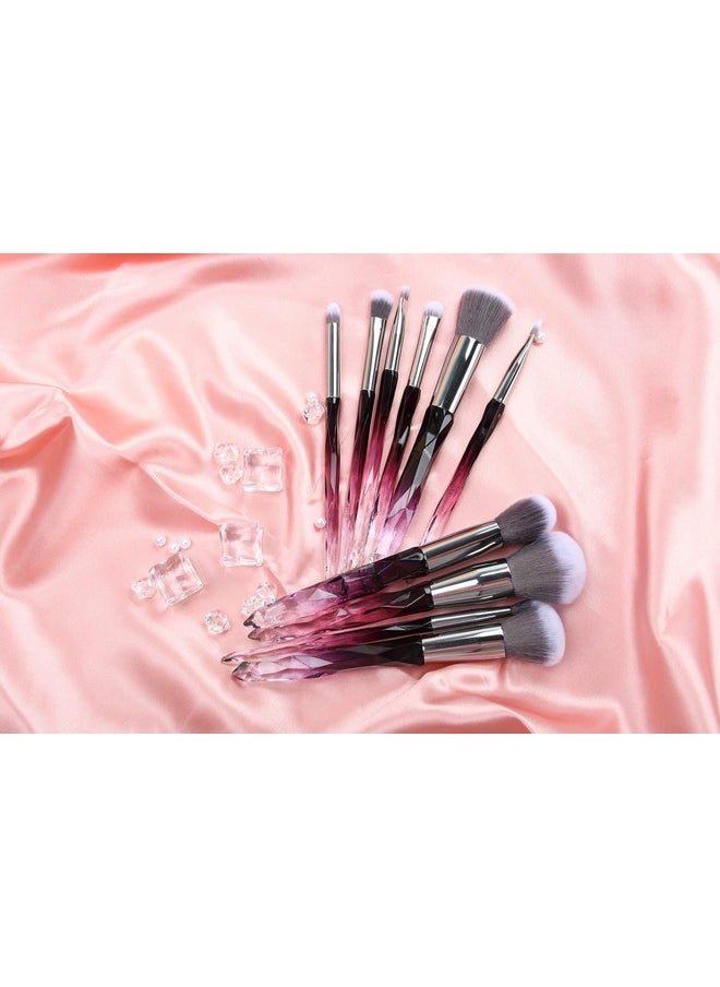 Tenmon - Brushes Crystal Handle Set, Professional Make Up Brushes Tenmon 10 Pcs Crystal Transparent Handle Kabuki Face Powder Foundation Brush Concealer Eye Shadow Eyeliner Eyebrow Brush (Purple) - Image 1