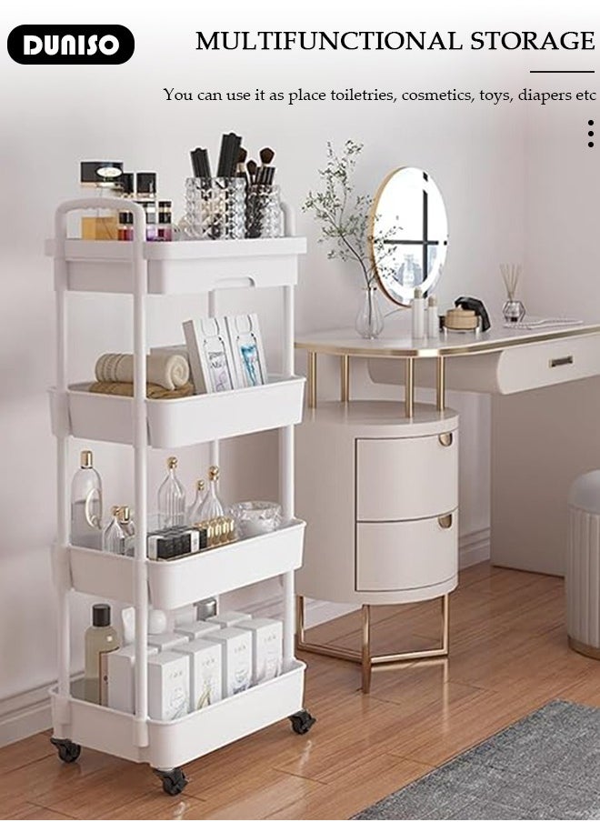DUNISO - 4-Tier Rolling Utility Cart with Drawer, Multifunctional Storage Organizer, Rolling Cart with Plastic Shelf & Metal Wheels,Storage Cart for Kitchen, Bathroom, Living Room, Office - Image 1