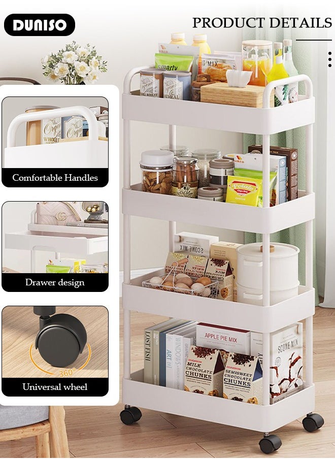 DUNISO 4-Tier Rolling Utility Cart with Drawer, Multifunctional Storage Organizer, Rolling Cart with Plastic Shelf & Metal Wheels,Storage Cart for Kitchen, Bathroom, Living Room, Office  - Image 2