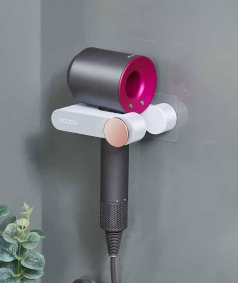 SKOFRI Dryer Holder Wall Mounted Self Adhesive Hair Dryer Holder MultiFunctional Hands Free Bathroom Storage Rack Shelf Hair Blower Holder Space Saving Storage Bathroom - Image 1