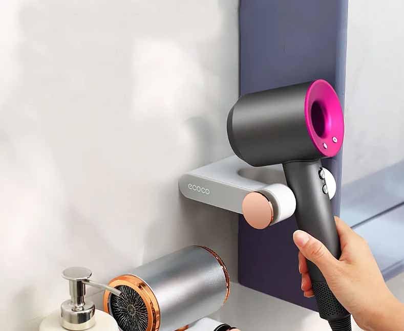 SKOFRI Dryer Holder Wall Mounted Self Adhesive Hair Dryer Holder MultiFunctional Hands Free Bathroom Storage Rack Shelf Hair Blower Holder Space Saving Storage Bathroom - Image 3
