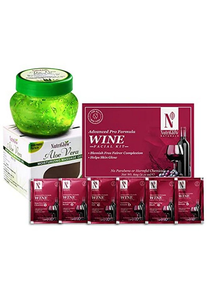 NUTRIGLOW Natural'S Advanced Pro Formula Wine Facial Kit (60Gm) And Aloe Vera Moisturizing Massage Gel (100Gm) For Skin Hydrating Pack Of 2 - Image 2
