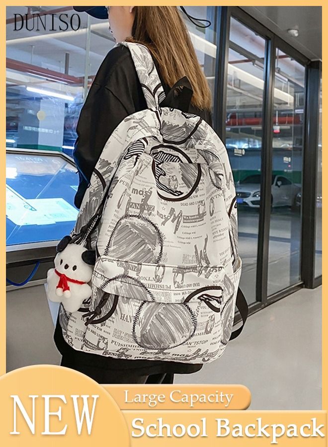 DUNISO School Backpack Large Capacity Multi-pocket Students Backpack School Bag Fashion Graffiti Book Bags Waterproof Wear-resistant Backpacks for Teen College Students Laptop Bag for Casual Travel - Image 1