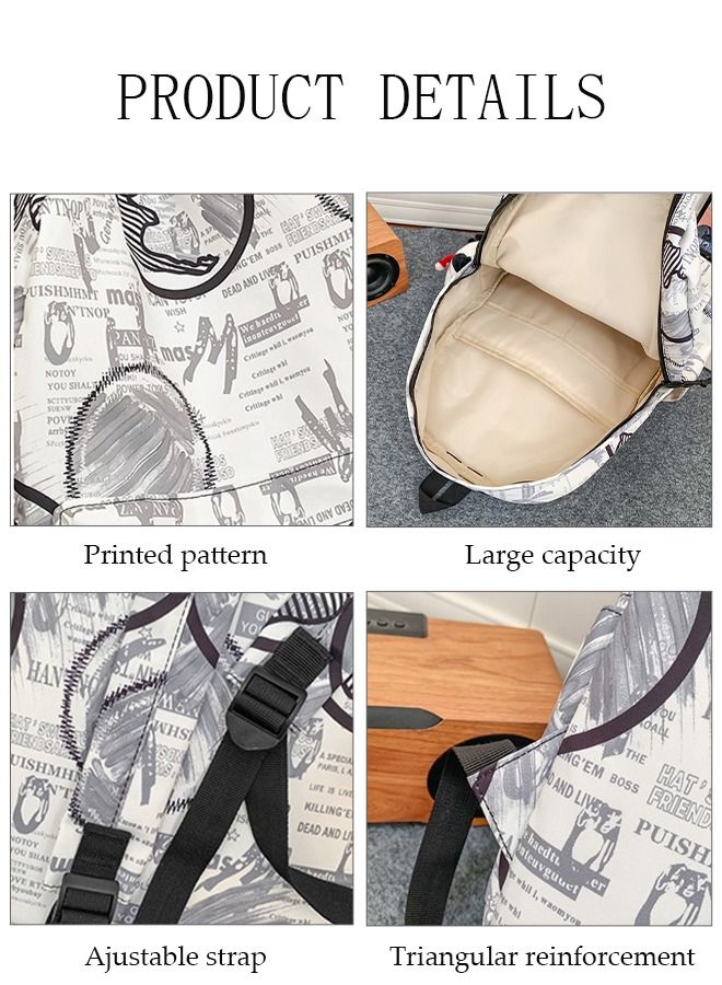 DUNISO School Backpack Large Capacity Multi-pocket Students Backpack School Bag Fashion Graffiti Book Bags Waterproof Wear-resistant Backpacks for Teen College Students Laptop Bag for Casual Travel - Image 2