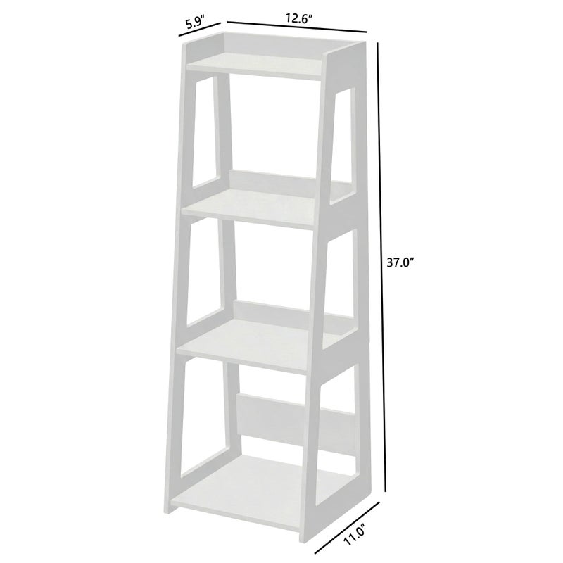 POBOMULI 4-Tier Bathroom Ladder Shelf Freestanding, White Floor Shelves Open Shelving Unit, Small Bookshelf Nightstand for Home Study Laundry Room (11â€D x 12.6â€W x 37â€H) - Image 3