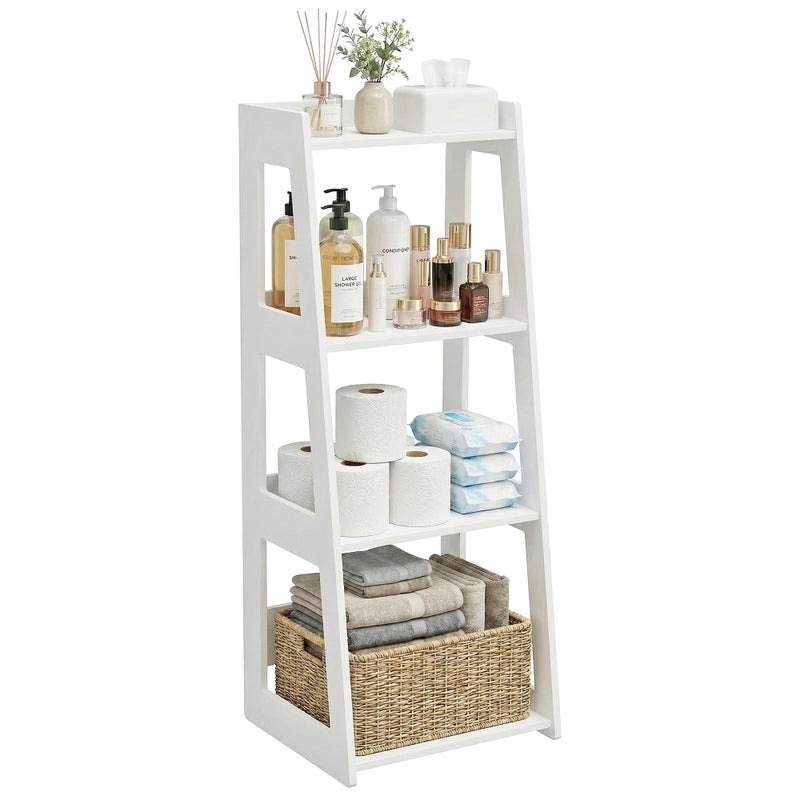 POBOMULI 4-Tier Bathroom Ladder Shelf Freestanding, White Floor Shelves Open Shelving Unit, Small Bookshelf Nightstand for Home Study Laundry Room (11â€D x 12.6â€W x 37â€H) - Image 1