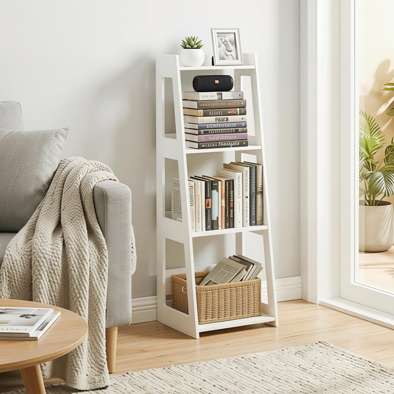 POBOMULI 4-Tier Bathroom Ladder Shelf Freestanding, White Floor Shelves Open Shelving Unit, Small Bookshelf Nightstand for Home Study Laundry Room (11â€D x 12.6â€W x 37â€H) - Image 4