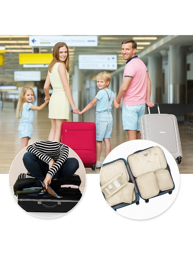 Travel Organizer - Set of 7 Portable Reusable Travel Luggage for Suitcase Organizer, Storage Bag, Compression Bag, Travel Bag with Zipper (Beige) - Image 3