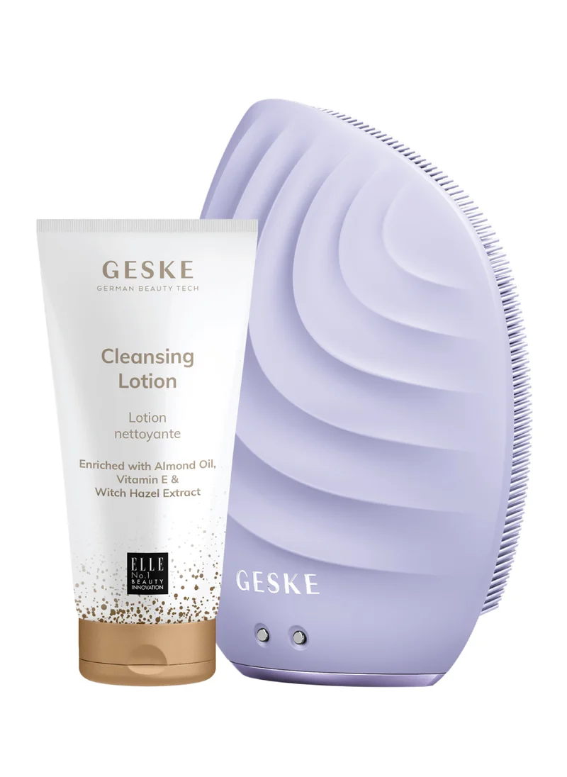 جيسكي Geske Cleansing Lotion, Almond Oil, Hazel Extract & Vitamin E, Deep Cleanse, Exfoliate & Nourish + Sonic Facial Brush 5 in 1, Complete Skincare Set for Radiant, Healthy Skin (Combo Pack)- Purple