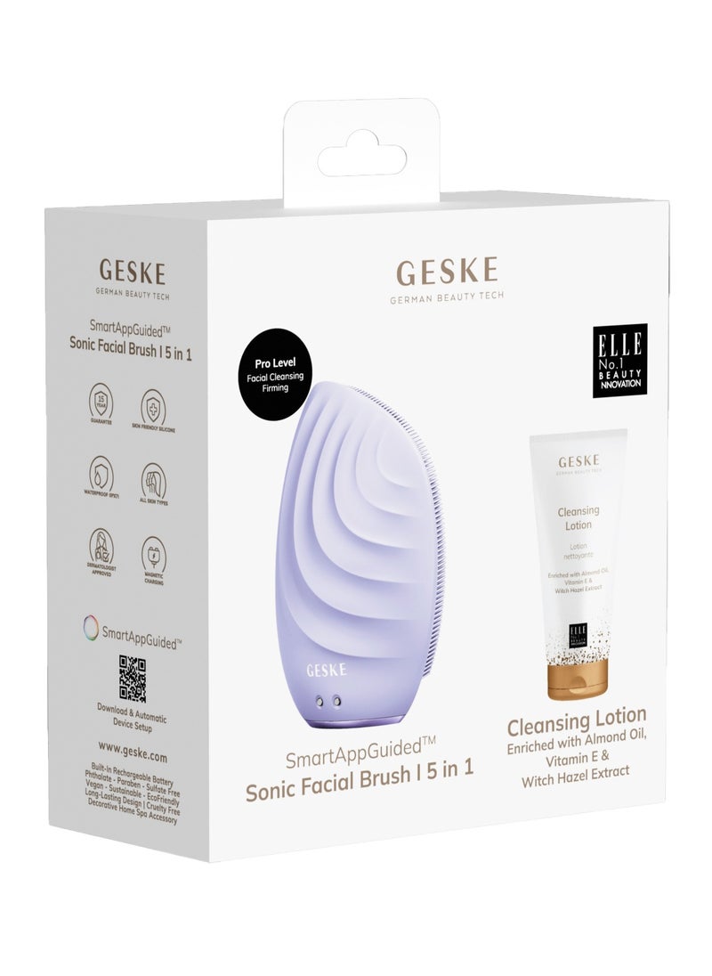 GESKE Geske Cleansing Lotion, Almond Oil, Hazel Extract & Vitamin E, Deep Cleanse, Exfoliate & Nourish + Sonic Facial Brush 5 in 1, Complete Skincare Set for Radiant, Healthy Skin (Combo Pack)- Purple  - Image 3